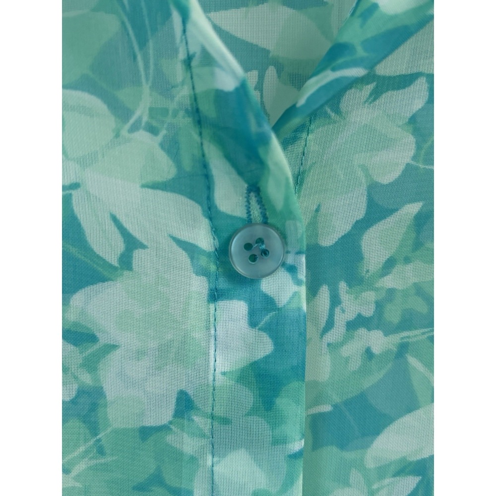 Maggie McNaughton Blouse 18W Aqua Blue Watercolor Floral Sheer Button Up Shirt - Picture 3 of 9